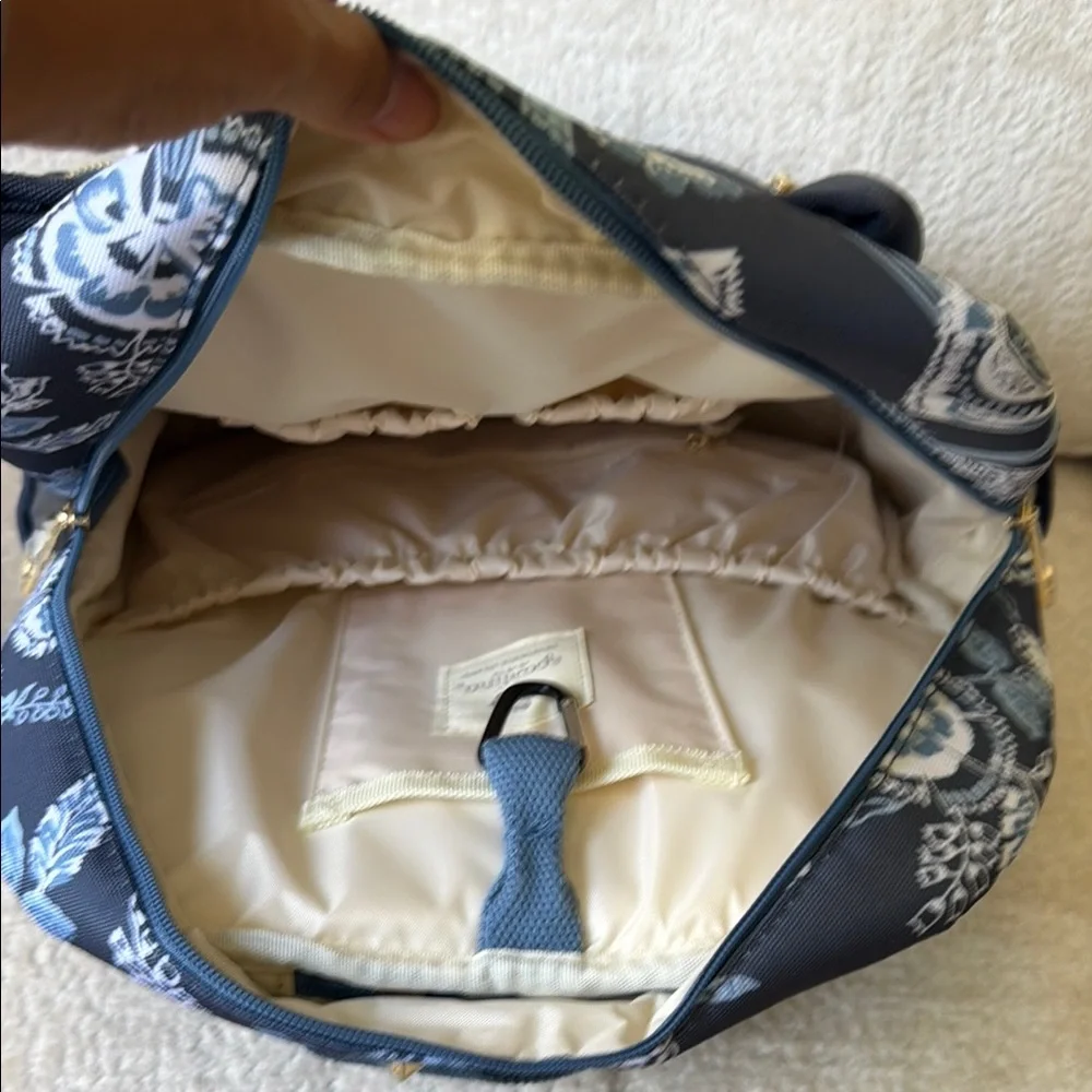 Spartina 449 Navy and Light Blue Floral Backpack with Gold Accents